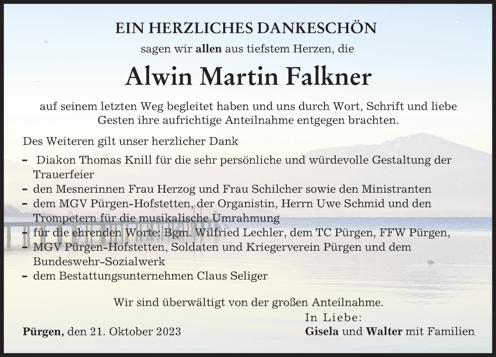  Traueranzeige für Alwin Martin Falkner vom 21.10.2023 aus Landsberger Tagblatt