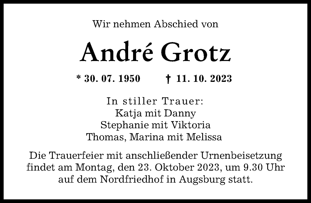 Traueranzeige von André Grotz von Augsburger Allgemeine