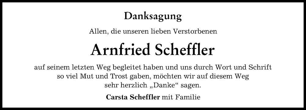 Traueranzeige von Arnfried Scheffler von Donauwörther Zeitung