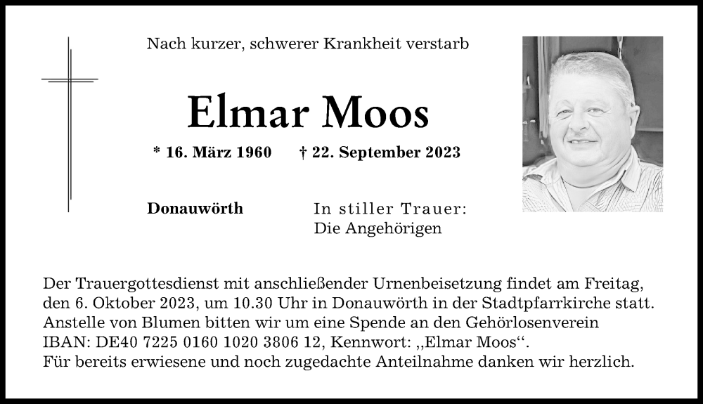 Traueranzeige von Elmar Moos von Donauwörther Zeitung