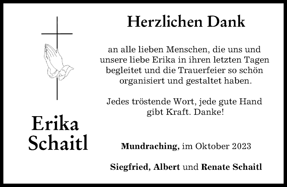  Traueranzeige für Erika Schaitl vom 18.10.2023 aus Landsberger Tagblatt