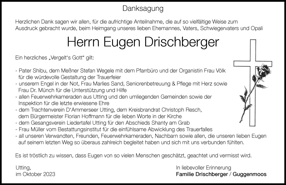  Traueranzeige für Eugen Drischberger vom 14.10.2023 aus Landsberger Tagblatt
