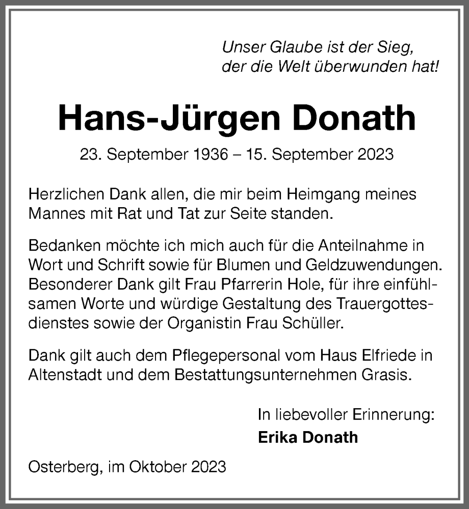 Traueranzeige von Hans-Jürgen Donath von Illertisser Zeitung