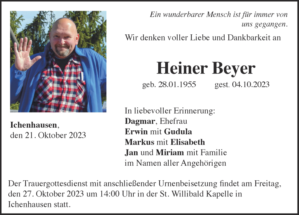 Traueranzeige von Heiner Beyer von Günzburger Zeitung