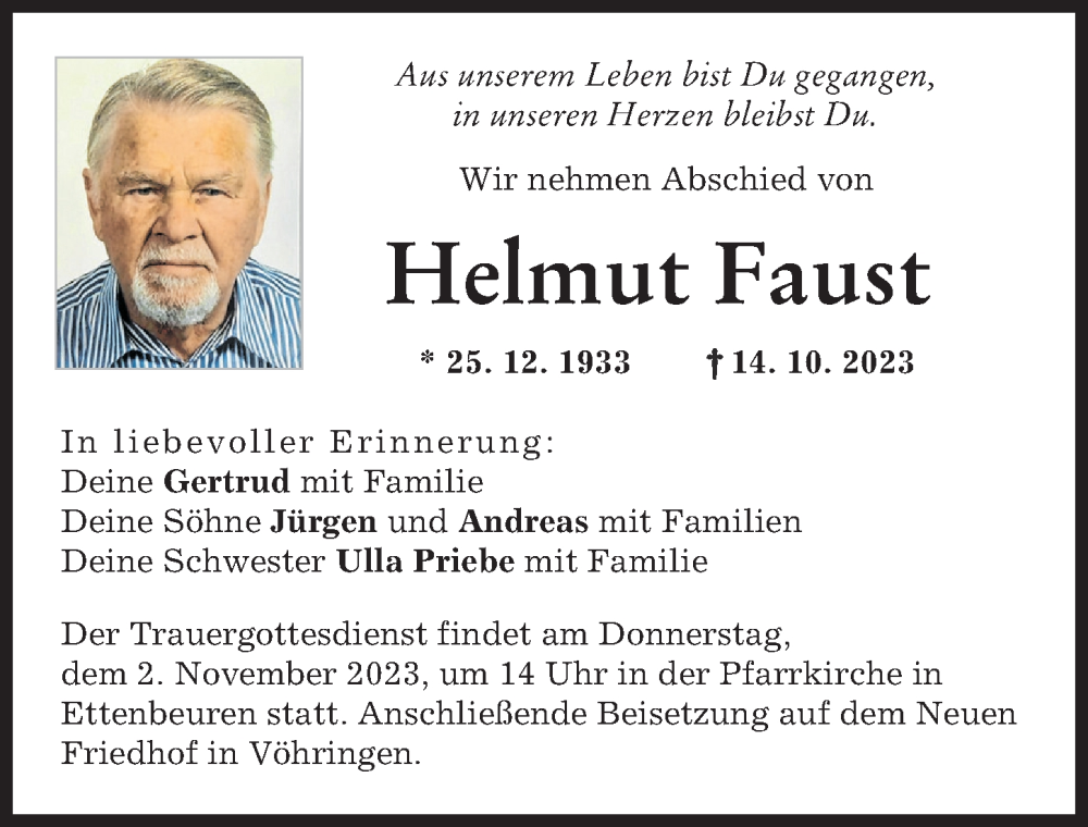 Traueranzeige von Helmut Faust von Günzburger Zeitung