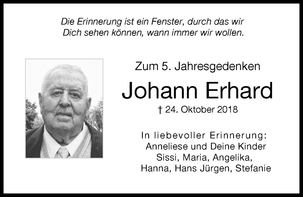 Traueranzeige von Johann Erhard von Friedberger Allgemeine