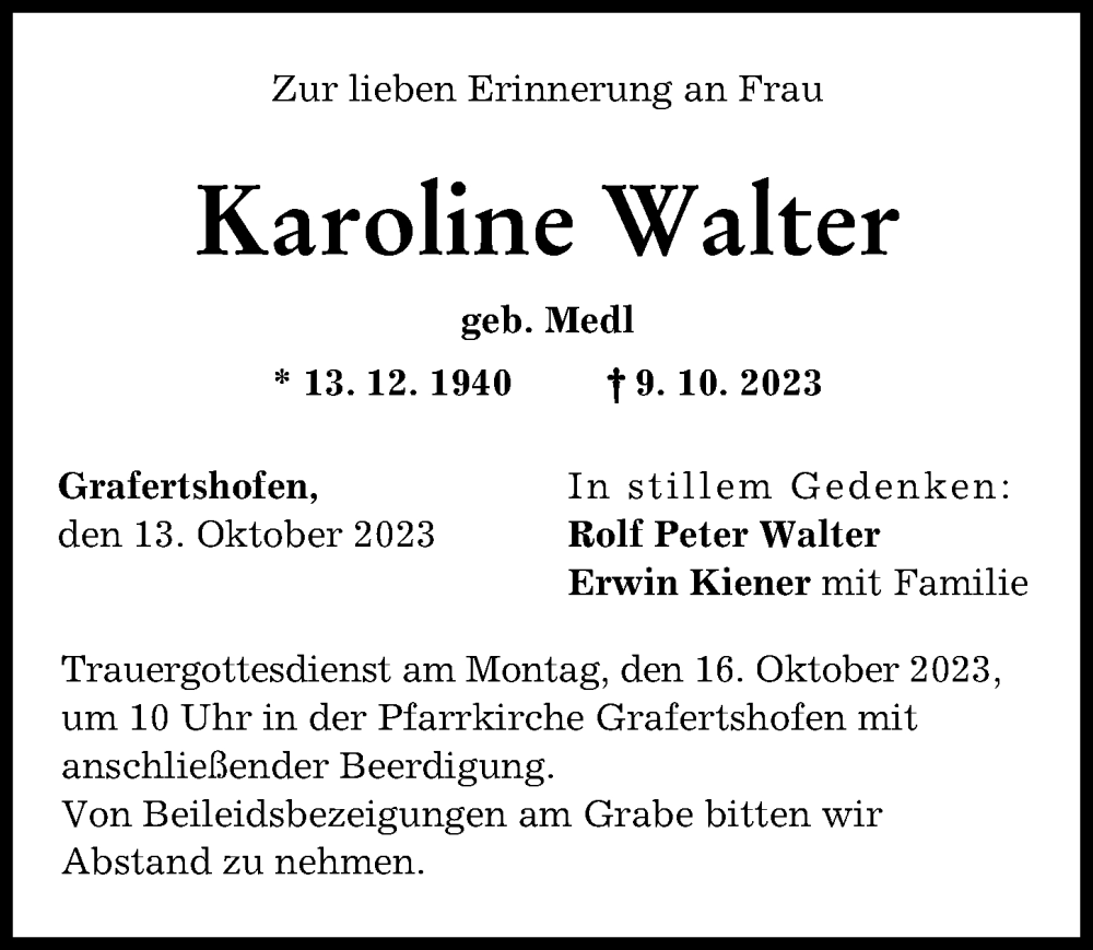 Traueranzeigen Von Karoline Walter Augsburger Allgemeine Zeitung