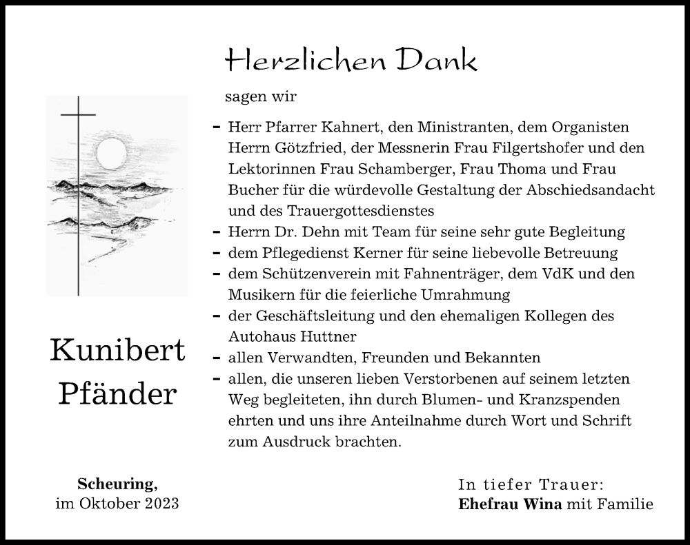  Traueranzeige für Kunibert Pfänder vom 02.10.2023 aus Landsberger Tagblatt