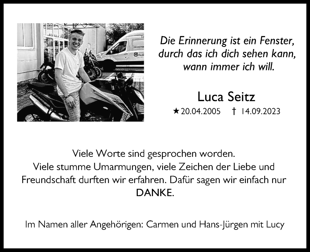  Traueranzeige für Luca Seitz vom 14.10.2023 aus Mittelschwäbische Nachrichten