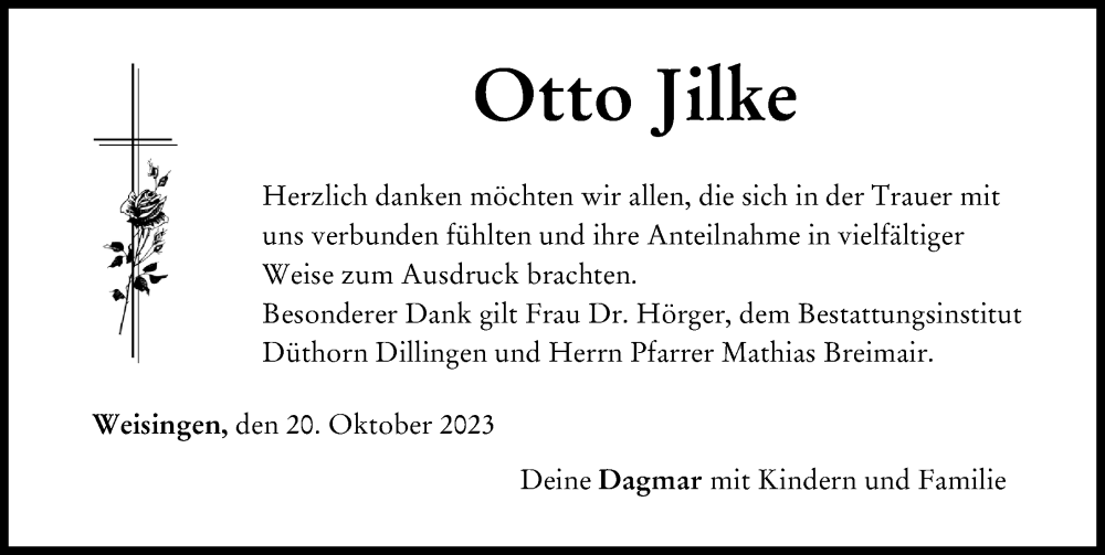  Traueranzeige für Otto Jilke vom 20.10.2023 aus Donau Zeitung