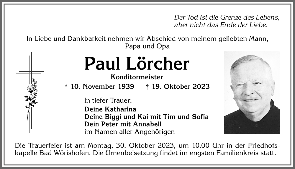 Traueranzeige von Paul Lörcher von Mindelheimer Zeitung