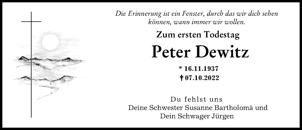 Traueranzeige von Peter Dewitz von Augsburger Allgemeine