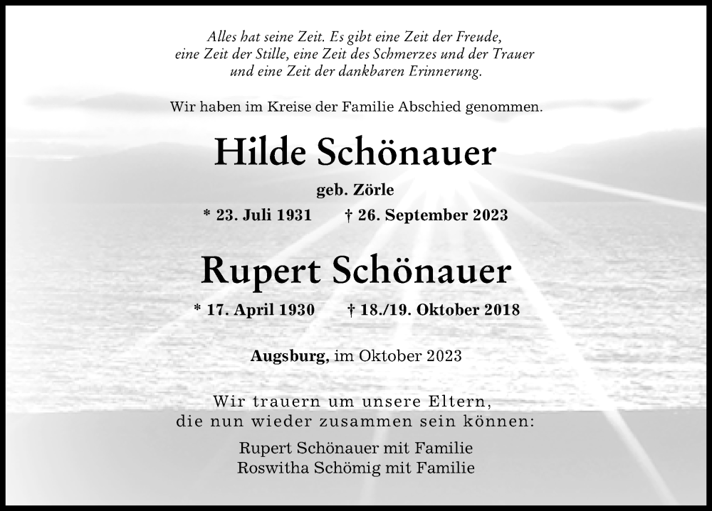 Traueranzeige von Rupert Schönauer von Augsburger Allgemeine