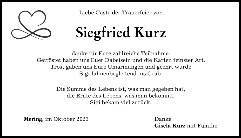 Traueranzeige von Siegfried Kurz von Friedberger Allgemeine