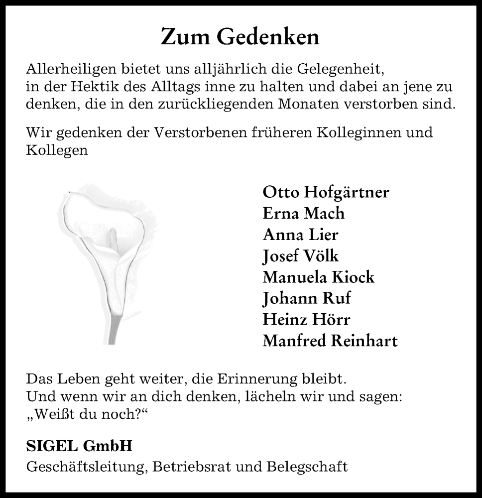 Traueranzeige von Sterbetafel vom 31.10.2023 von Donauwörther Zeitung