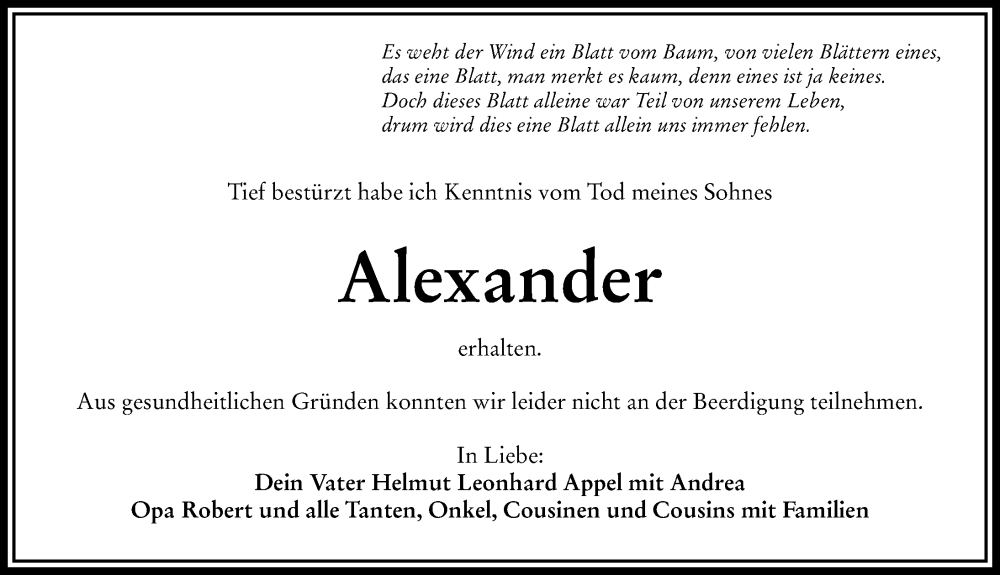 Traueranzeige von Alexander  von Rieser Nachrichten