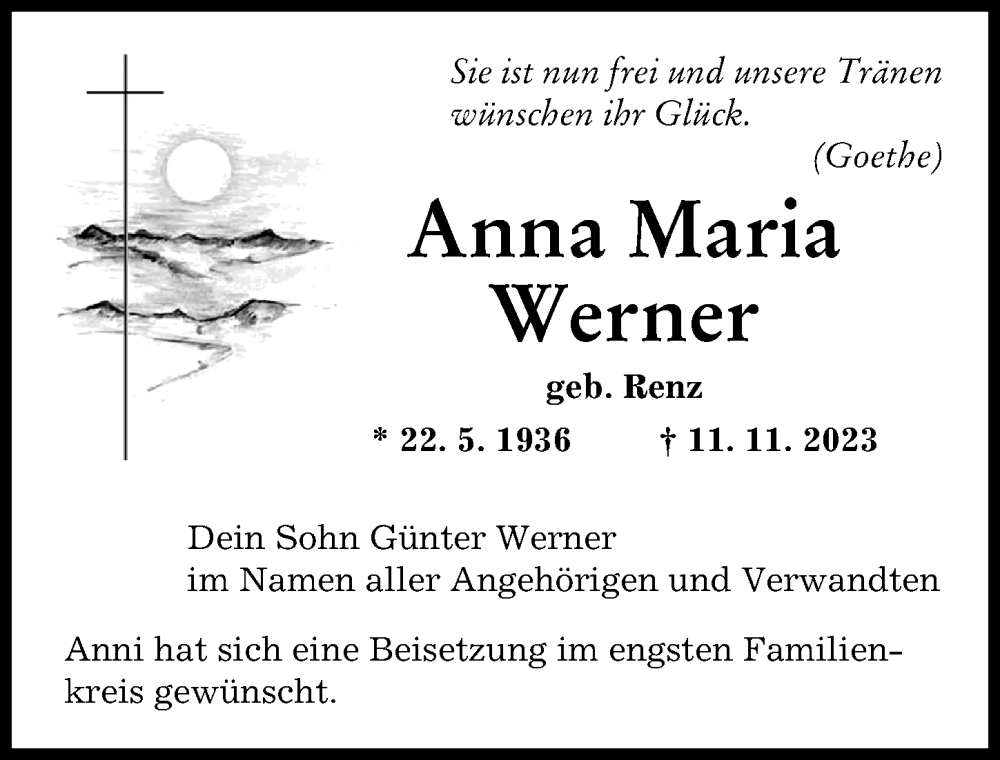 Traueranzeige von Anna Maria Werner von Günzburger Zeitung