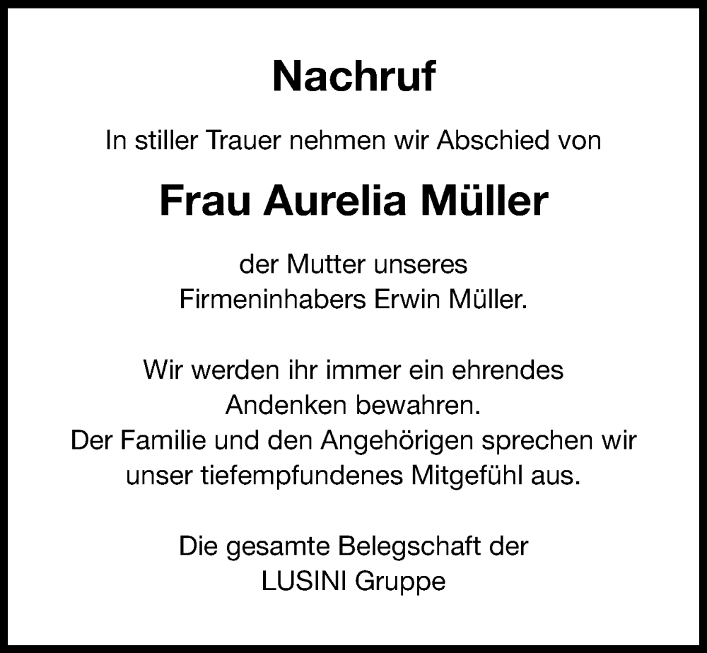  Traueranzeige für Aurelia Müller vom 24.11.2023 aus Wertinger Zeitung