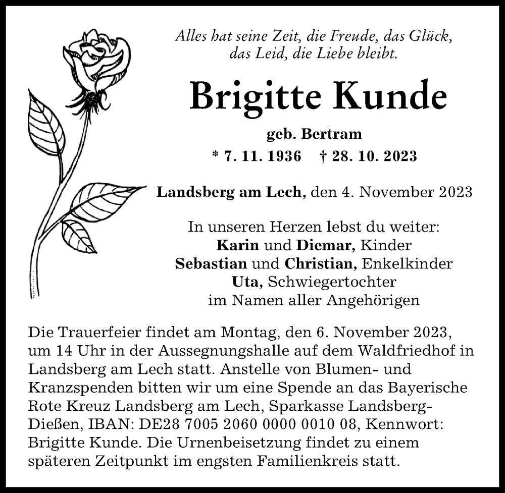 Traueranzeige von Brigitte Kunde von Landsberger Tagblatt