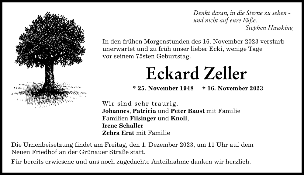  Traueranzeige für Eckard Zeller vom 25.11.2023 aus Neuburger Rundschau
