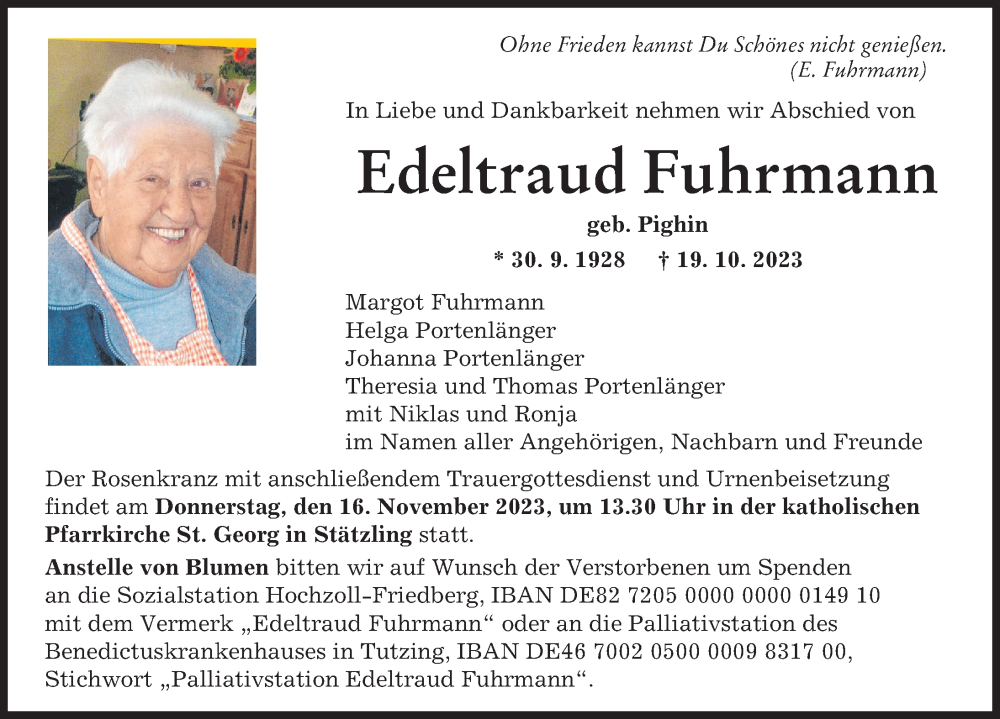 Traueranzeigen Von Edeltraud Fuhrmann | Augsburger Allgemeine Zeitung