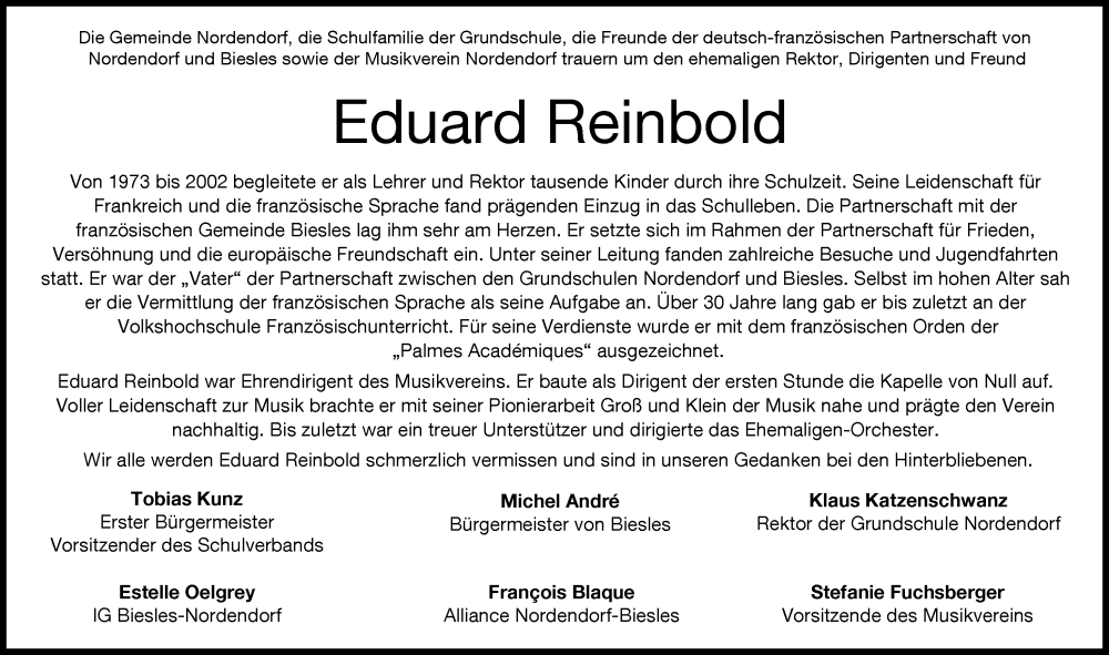 Traueranzeige von Eduard Reinbold von Augsburg-Land