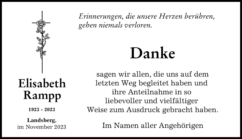 Traueranzeige von Elisabeth Rampp von Landsberger Tagblatt