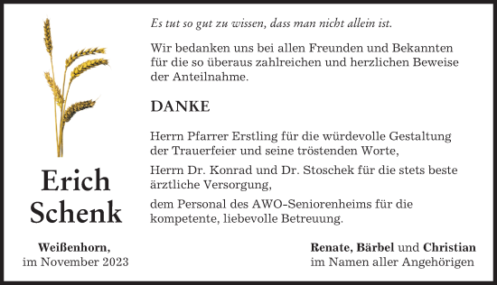 Traueranzeigen von Erich Schenk | Augsburger Allgemeine Zeitung