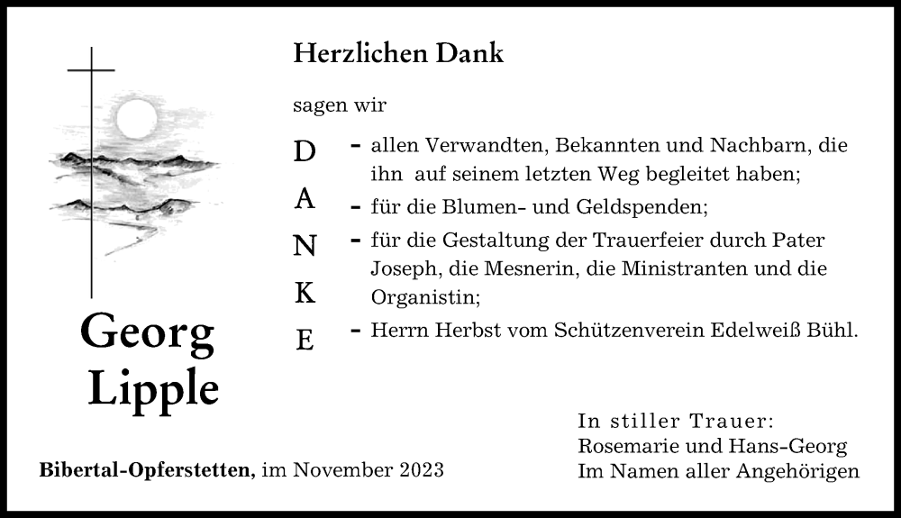  Traueranzeige für Georg Lipple vom 30.11.2023 aus Günzburger Zeitung