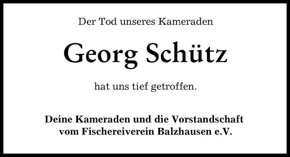 Traueranzeige für Georg Schütz vom 11.11.2023 aus Mittelschwäbische Nachrichten