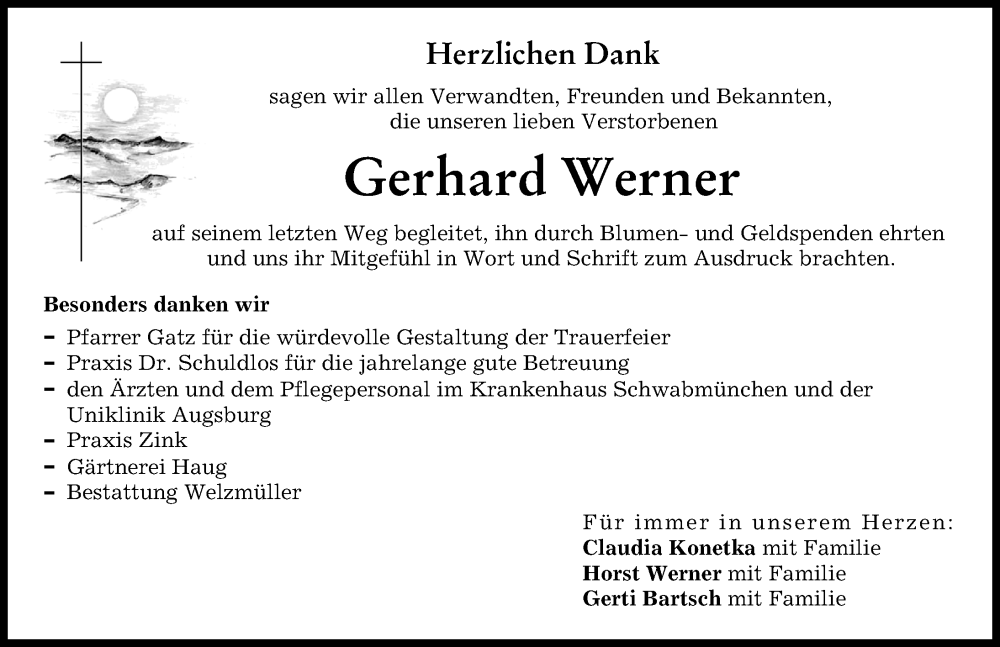 Traueranzeige von Gerhard Werner von Schwabmünchner Allgemeine