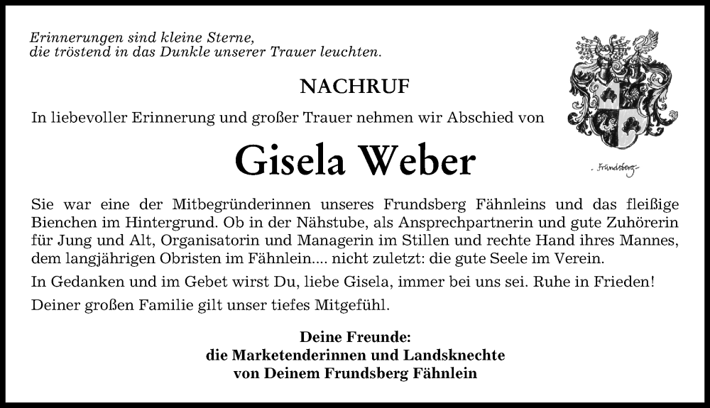 Traueranzeige von Gisela Weber von Mindelheimer Zeitung