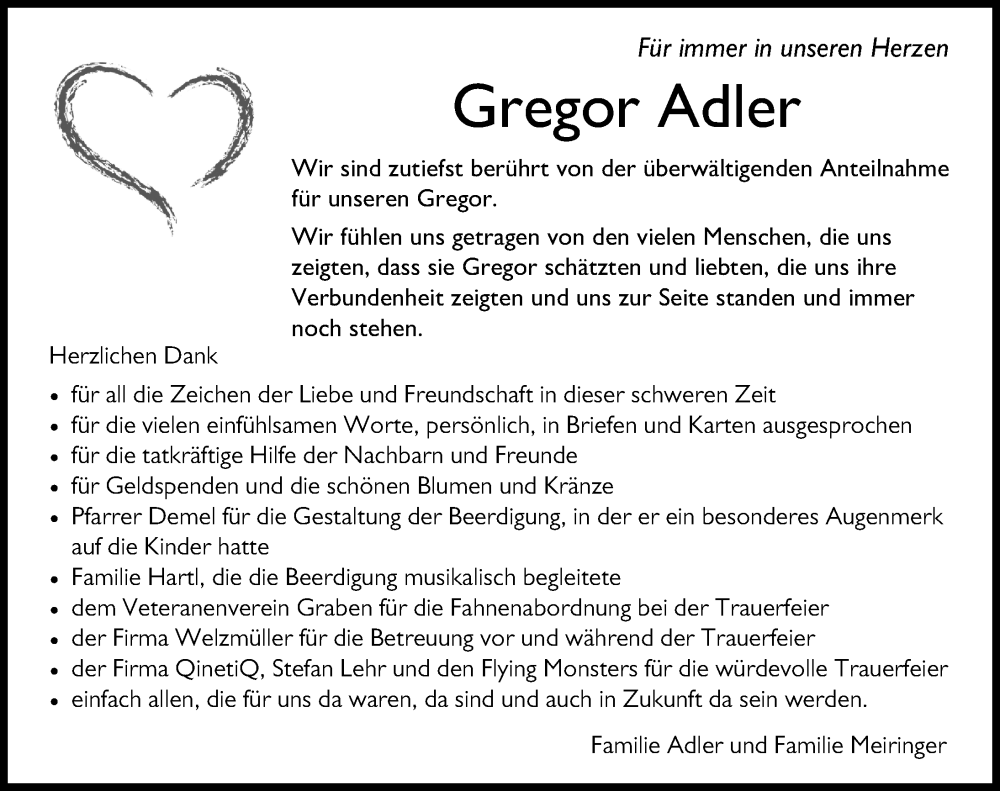 Traueranzeige für Gregor Adler vom 04.11.2023 aus Schwabmünchner Allgemeine, Augsburger Allgemeine