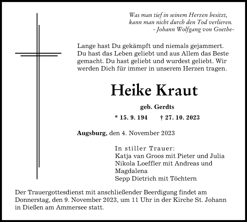 Traueranzeige von Heike Kraut von Augsburger Allgemeine