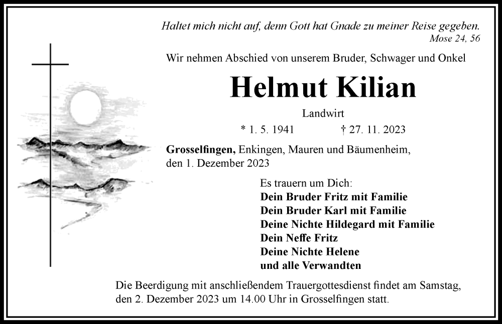  Traueranzeige für Helmut Kilian vom 01.12.2023 aus Rieser Nachrichten