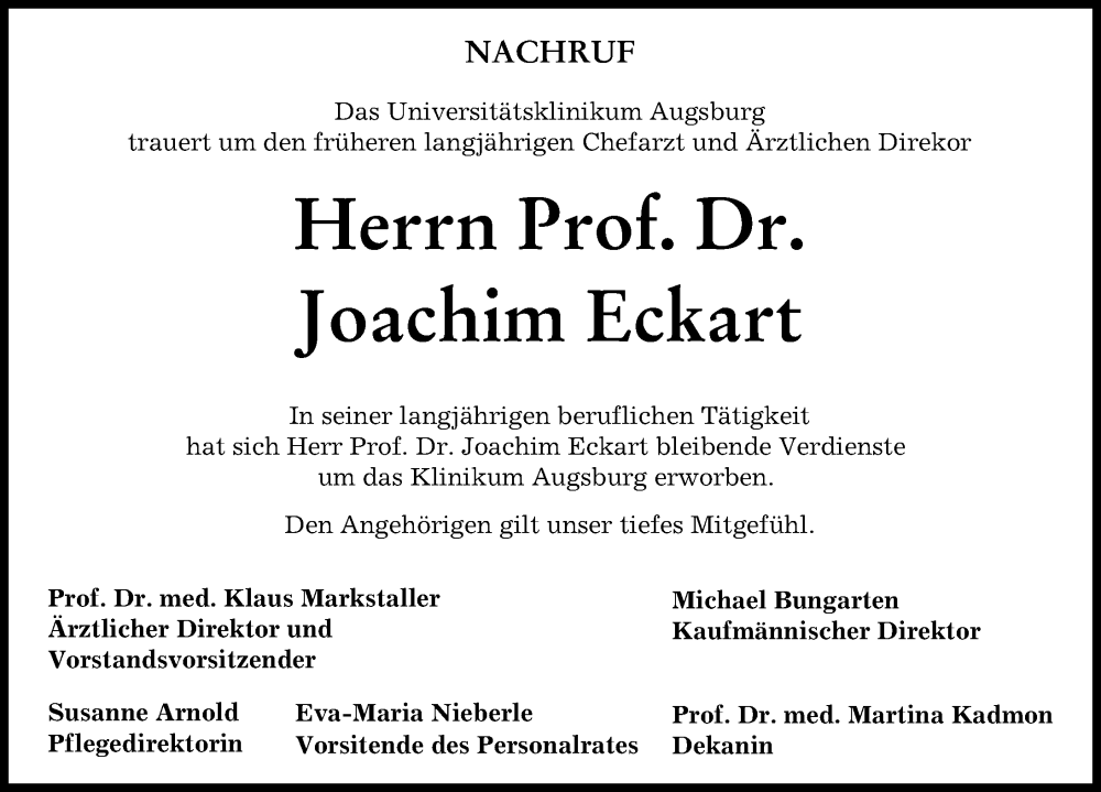 Traueranzeige von Joachim Eckart von Augsburger Allgemeine