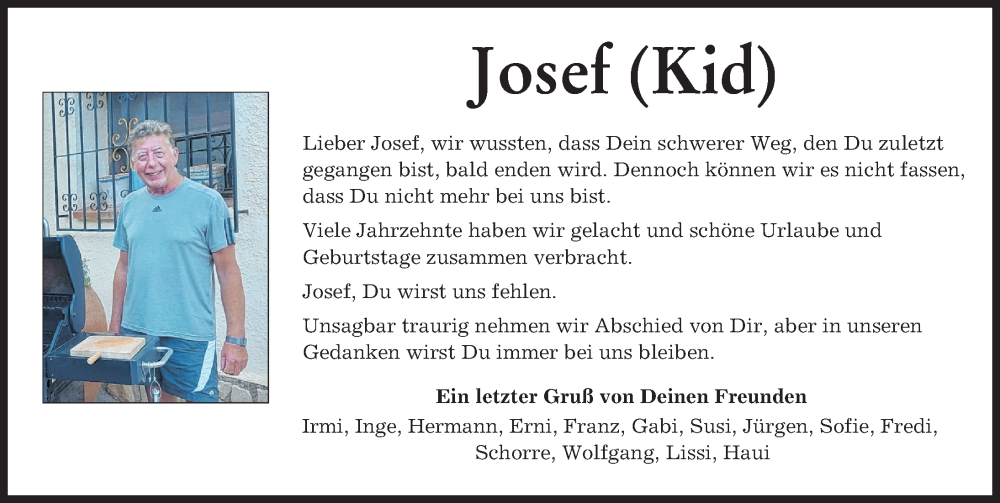 Traueranzeige von Josef Kid von Friedberger Allgemeine