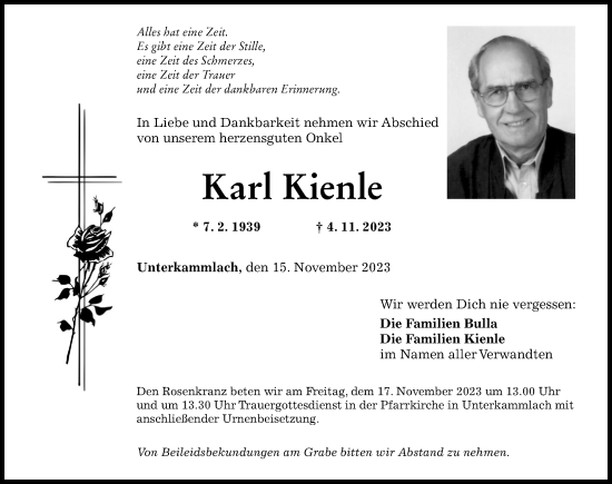 Traueranzeigen Von Karl Kienle 