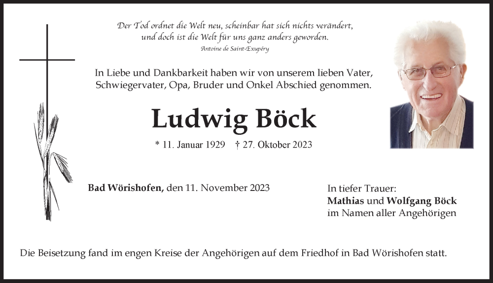 Traueranzeige von Ludwig Böck von Mindelheimer Zeitung