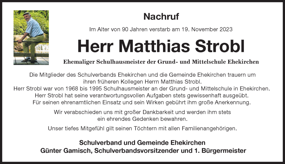 Traueranzeige von Matthias Strobl von Neuburger Rundschau