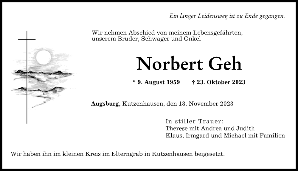 Traueranzeige von Norbert Geh von Augsburger Allgemeine