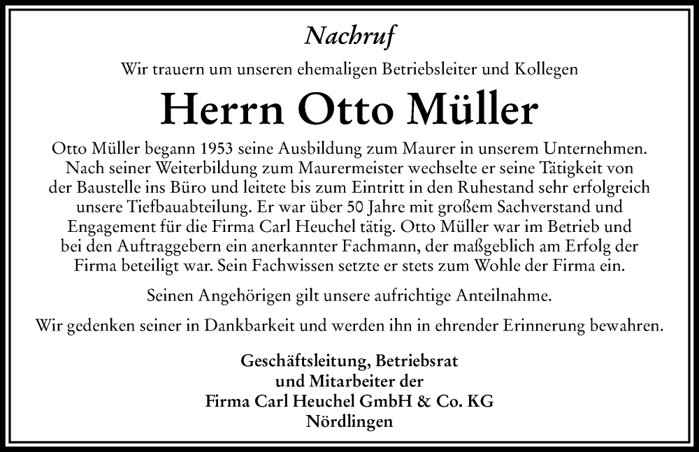  Traueranzeige für Otto Müller vom 30.11.2023 aus Rieser Nachrichten