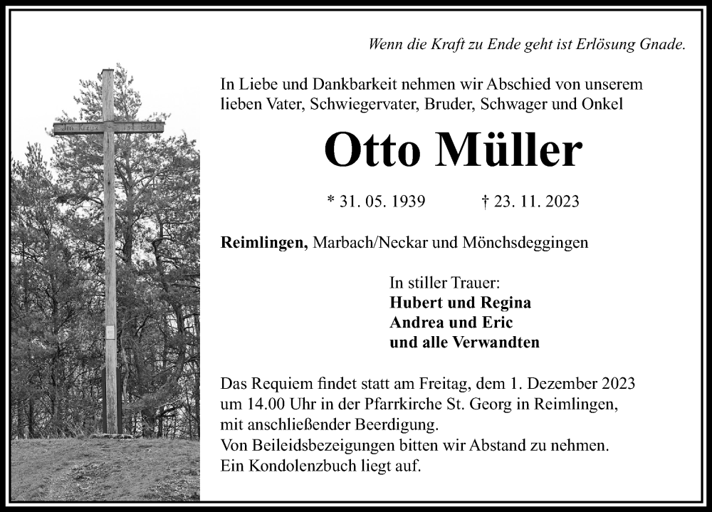  Traueranzeige für Otto Müller vom 29.11.2023 aus Rieser Nachrichten