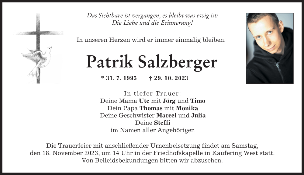  Traueranzeige für Patrik Salzberger vom 16.11.2023 aus Landsberger Tagblatt
