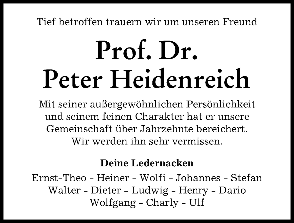 Traueranzeige von Peter Heidenreich von Augsburger Allgemeine