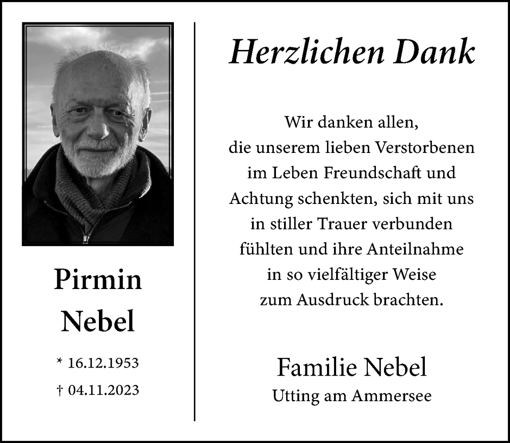  Traueranzeige für Pirmin Nebel vom 25.11.2023 aus Landsberger Tagblatt