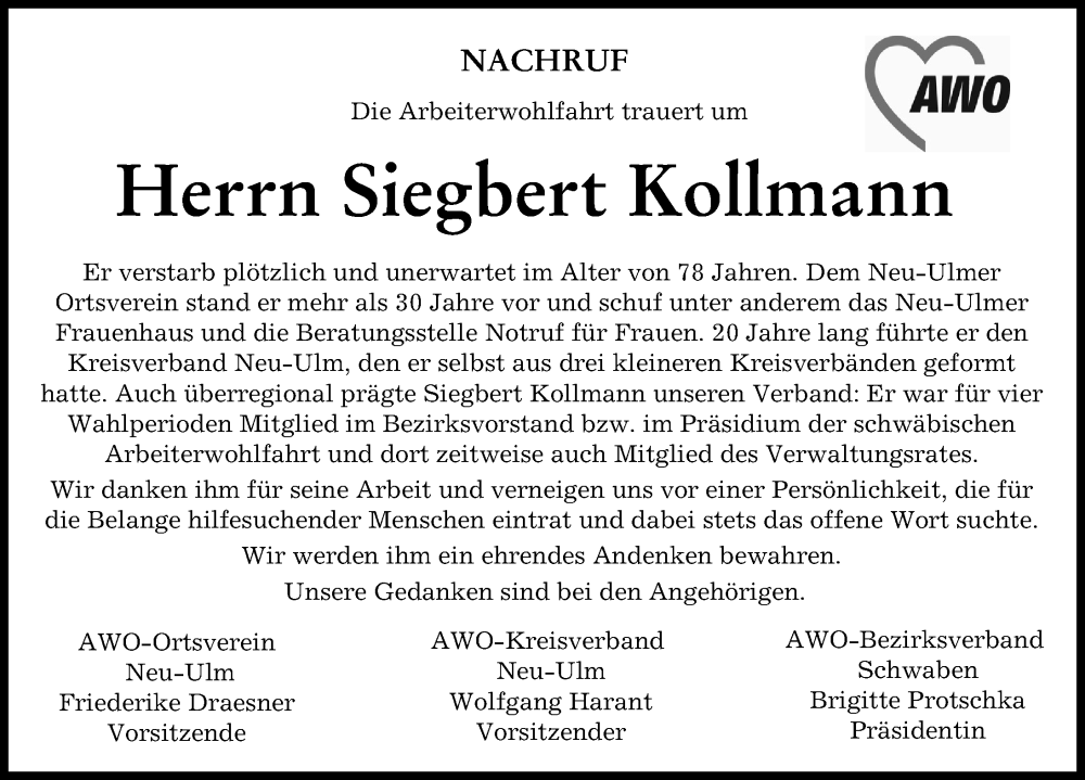 Traueranzeige von Siegbert Kollmann von Neu-Ulmer Zeitung