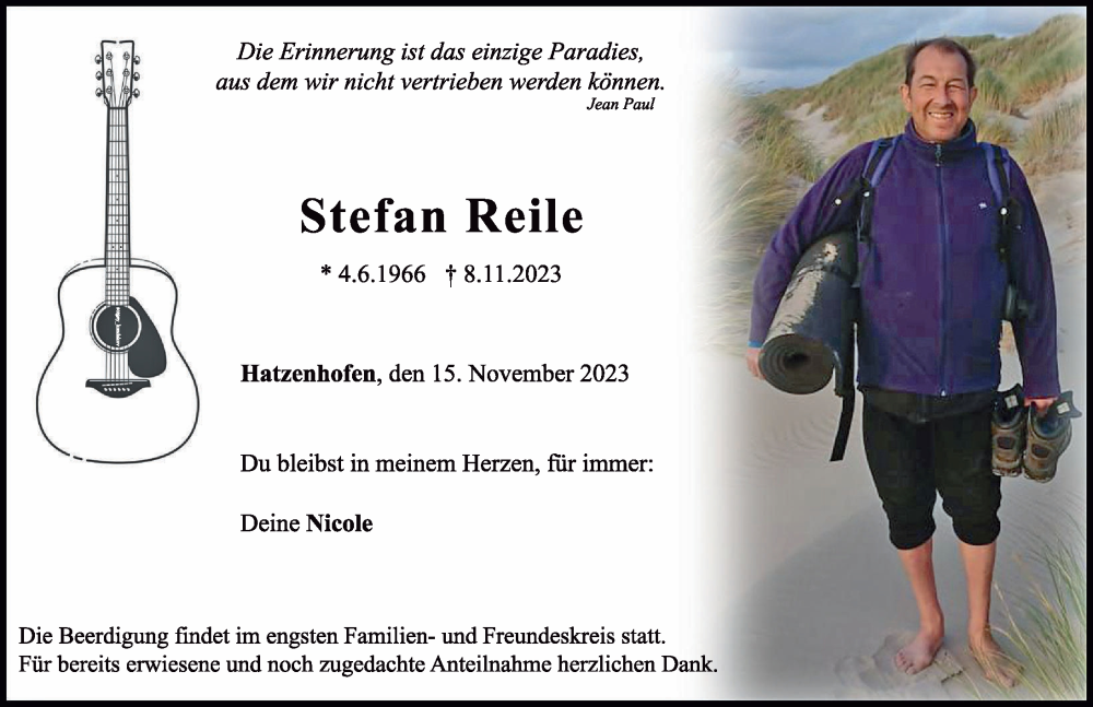  Traueranzeige für Stefan Reile vom 15.11.2023 aus Neuburger Rundschau