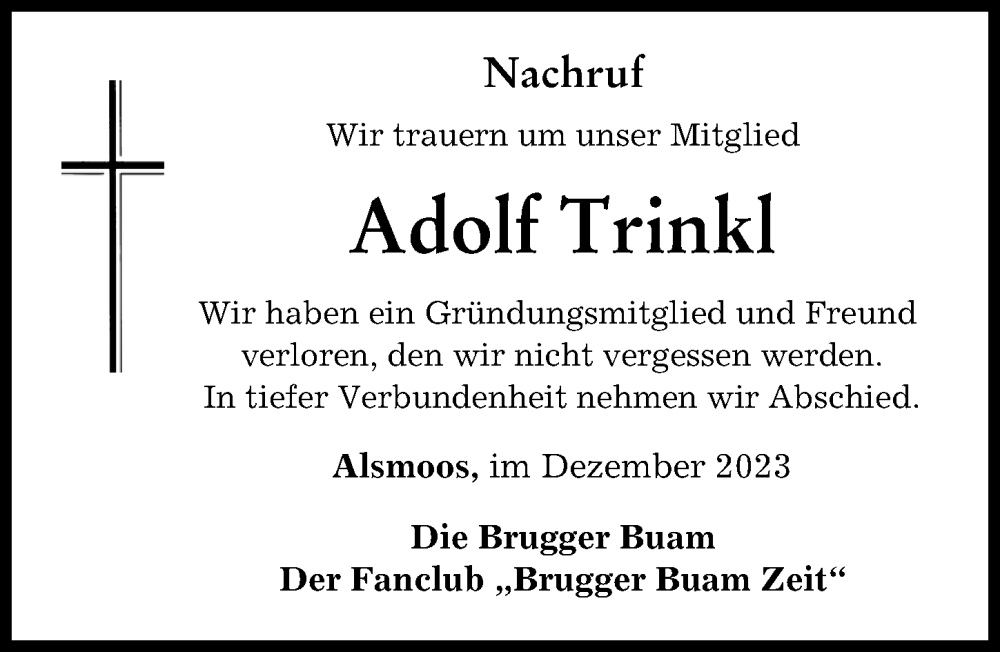 Traueranzeigen Von Adolf Trinkl 