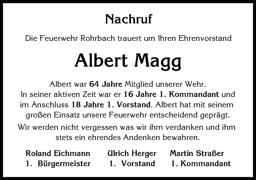  Traueranzeige für Albert Magg vom 13.12.2023 aus Friedberger Allgemeine